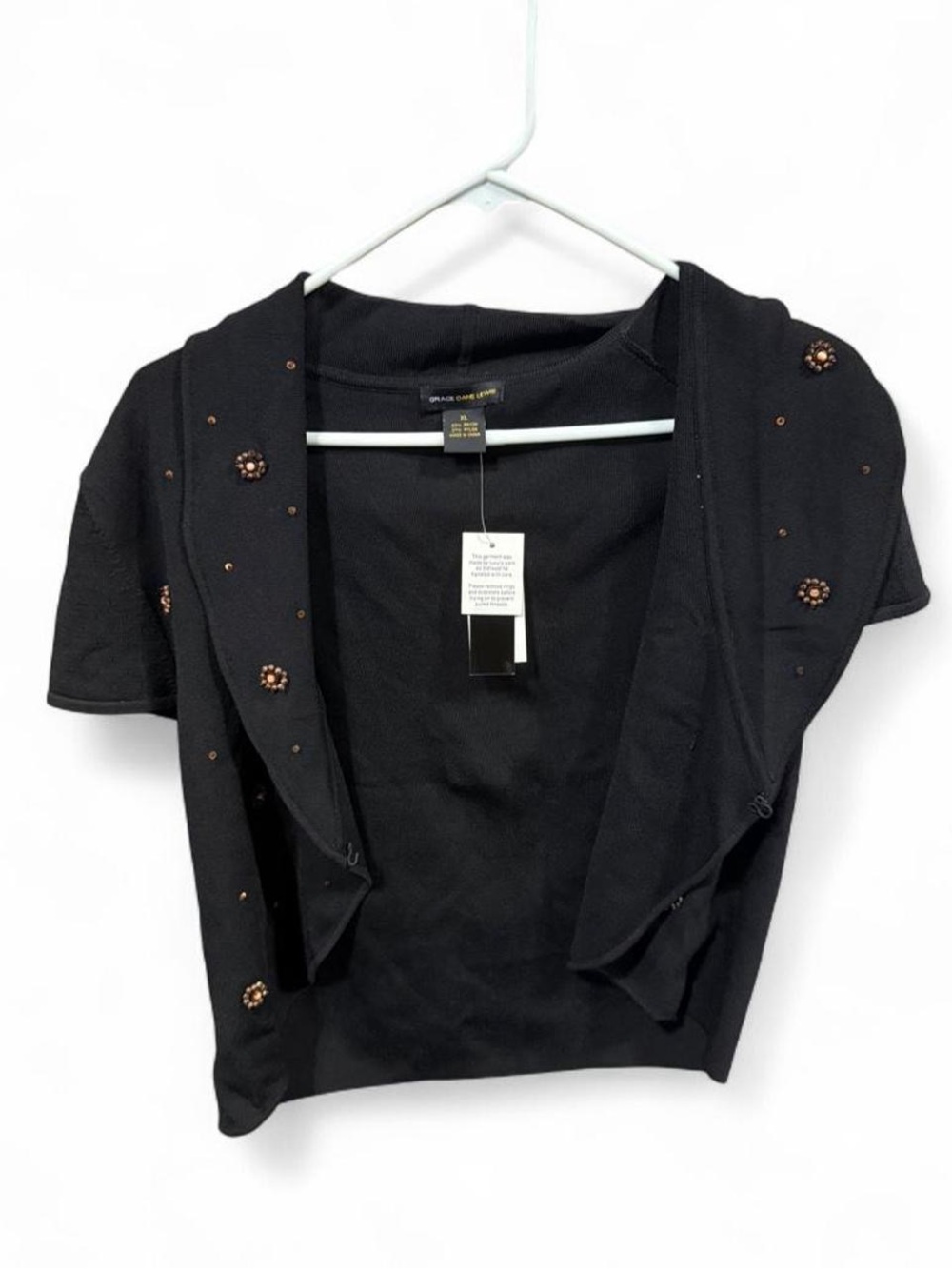 Embellished Black Short-Sleeve Sweater Shrug - Classic Layering